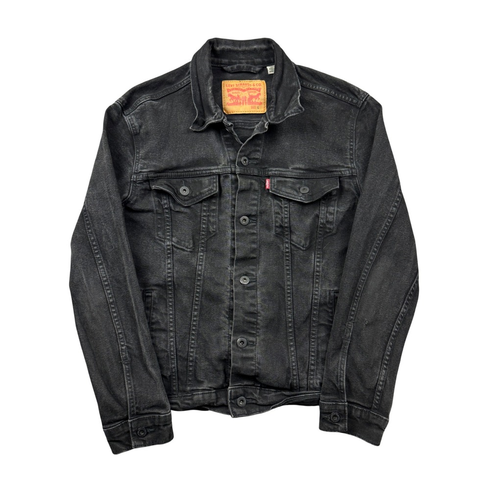 Levis Trucker Jacket Washed Black Denim Button Front Women Large Western Grunge